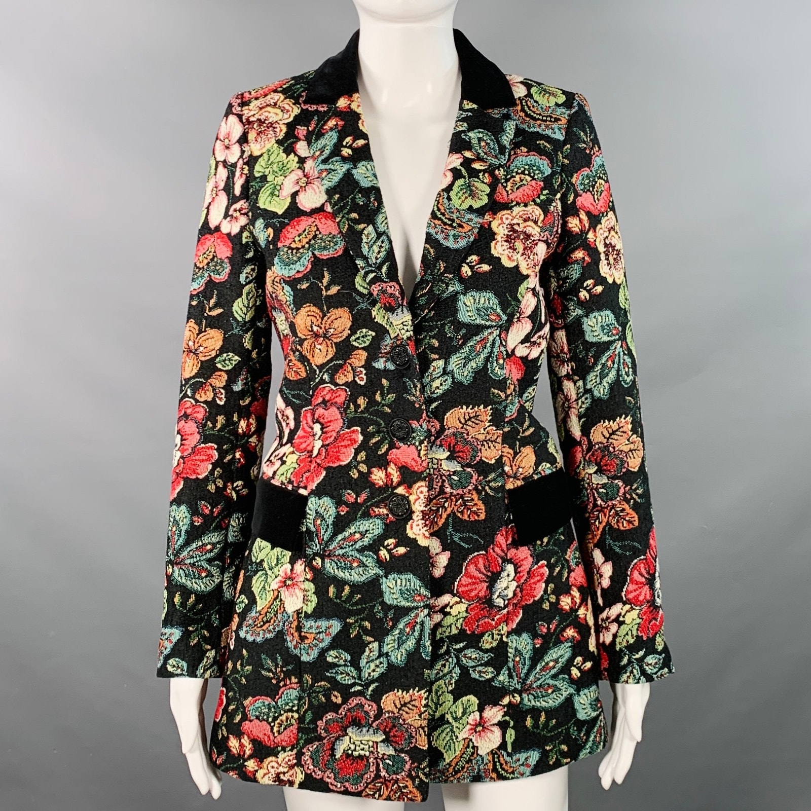 Anne Fontaine Size 4 Saskia Black Multi-Color Jacquard Jacket Blazer